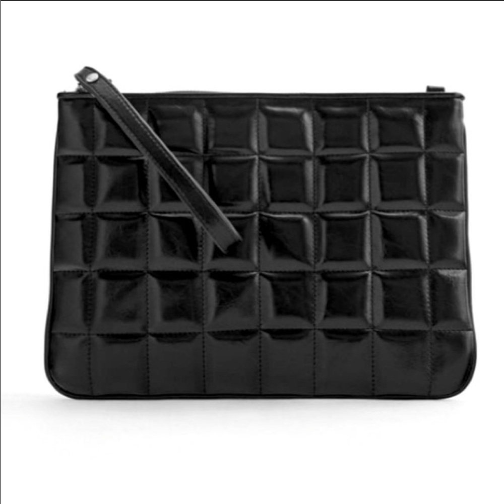 Zara Quilted Clutch Black with Silver Chain